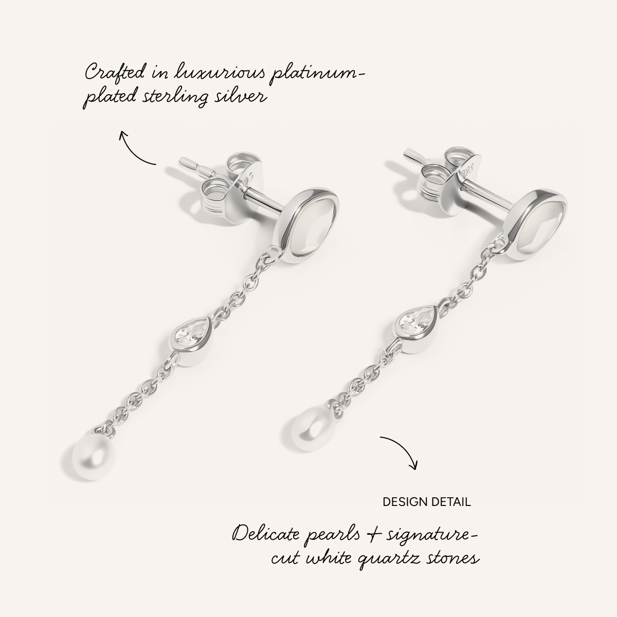 Modern Elegance Quartz & Pearl Necklace & Earrings Set (Silver)
