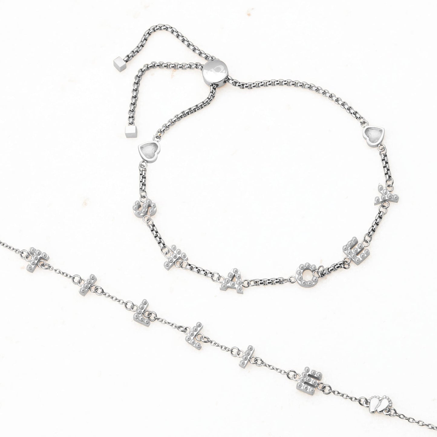 Pearl Custom Name Bracelet (Silver)