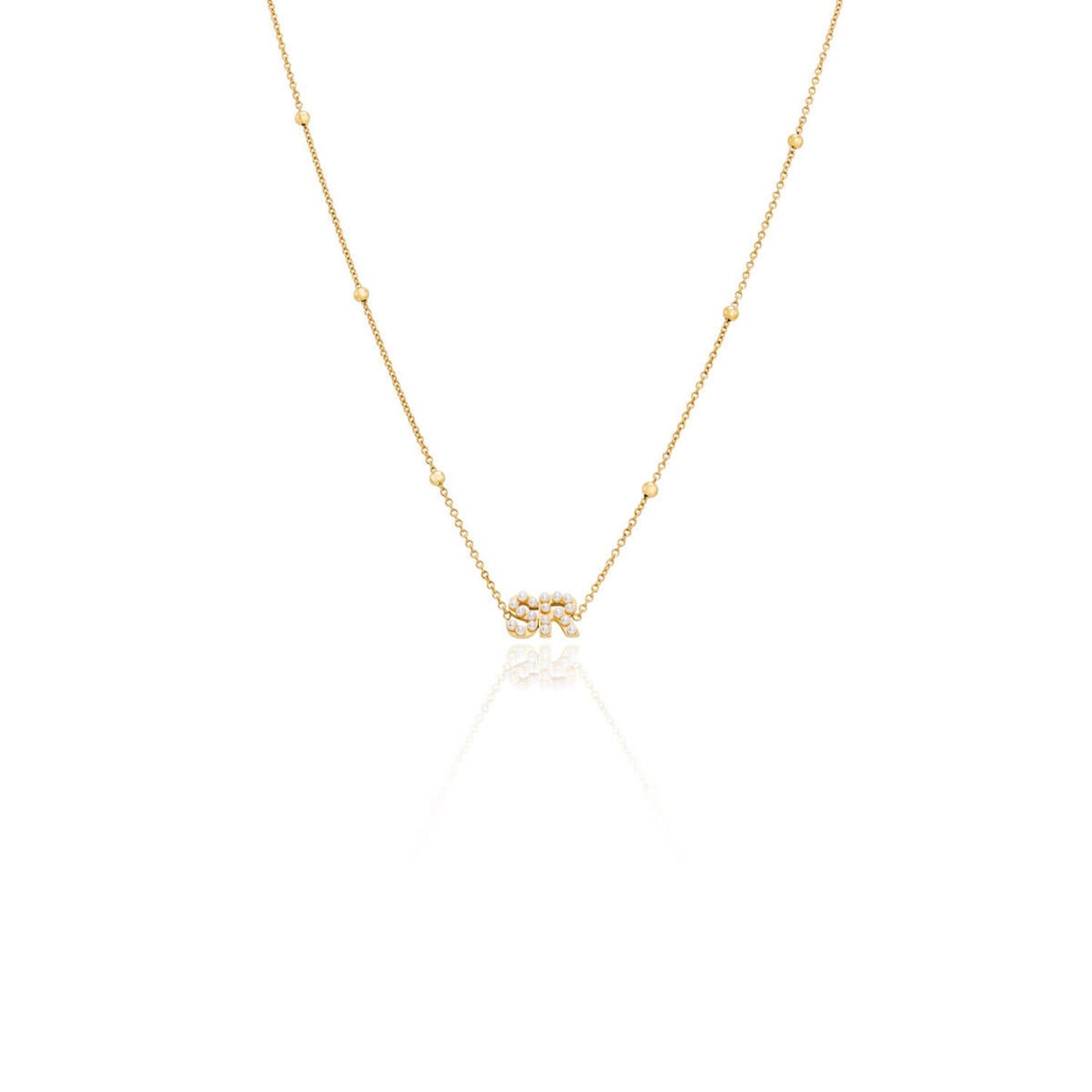 Pearl Initials Sphere Chain Necklace (Gold)