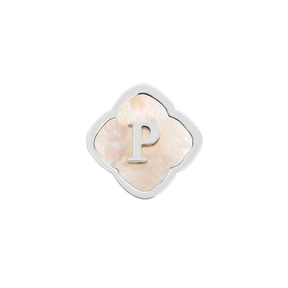 Rosette Pearl Clover Charms (Silver) - Initials