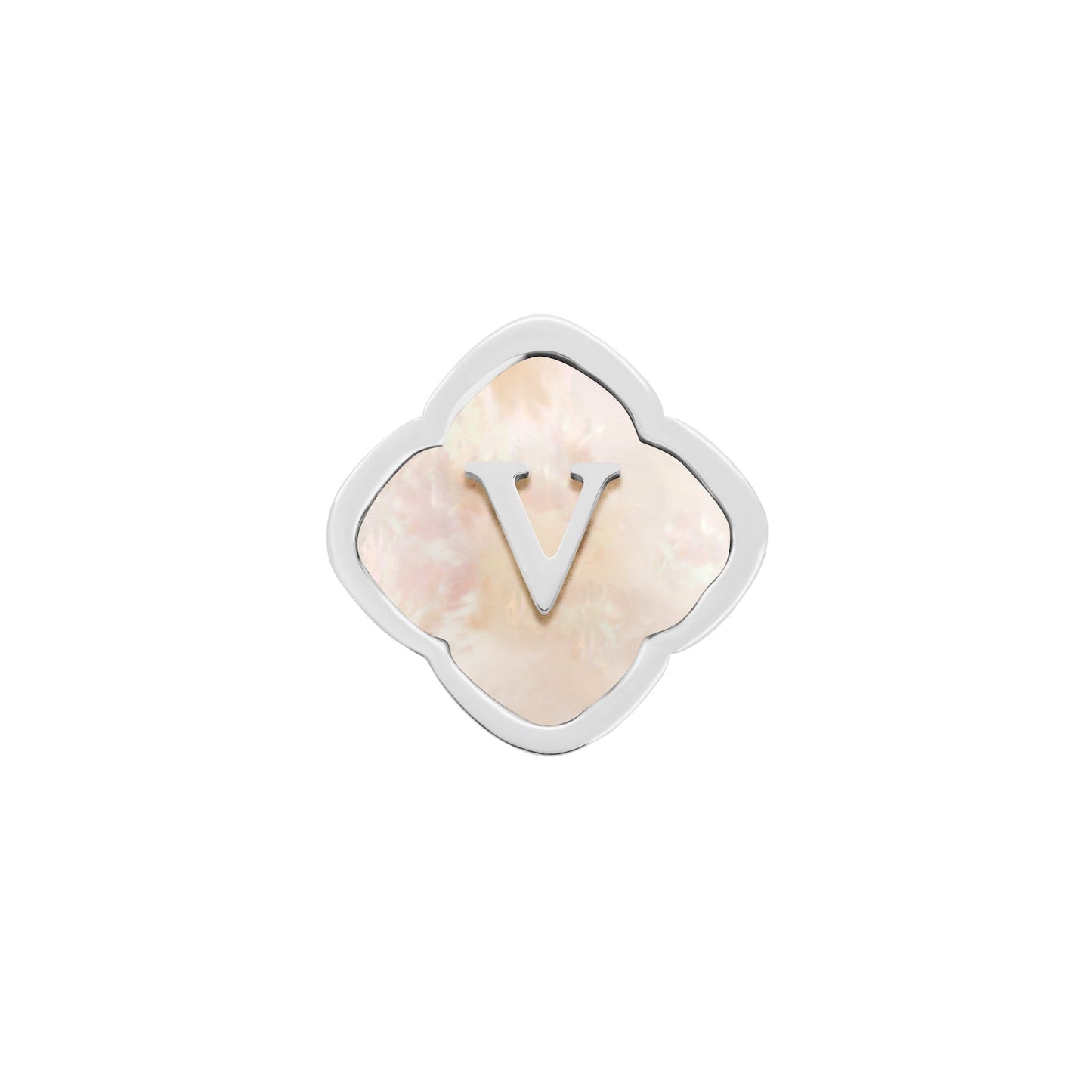 Rosette Pearl Clover Charms (Silver) - Initials