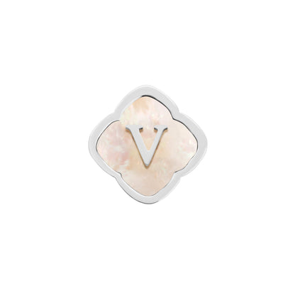 Rosette Pearl Clover Charms (Silver) - Initials