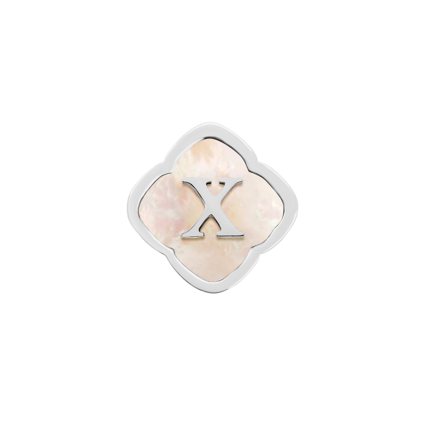Rosette Pearl Clover Charms (Silver) - Initials