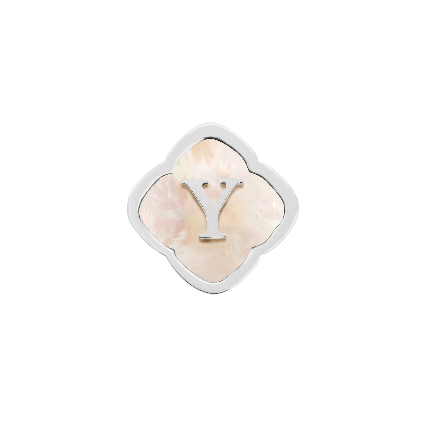 Rosette Pearl Clover Charms (Silver) - Initials