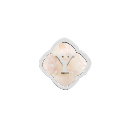 Rosette Pearl Clover Charms (Silver) - Initials