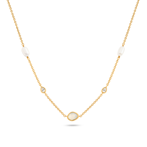 Modern Elegance Quartz & Pearl Necklace (Gold)