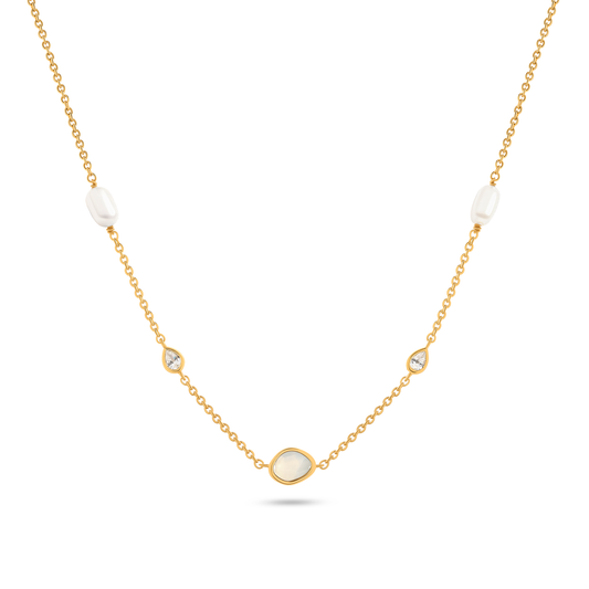 Modern Elegance Quartz & Pearl Necklace (Gold)