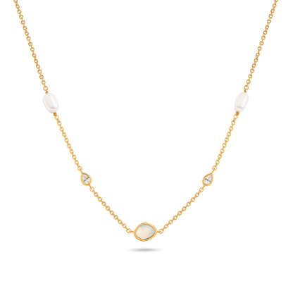 Modern Elegance Quartz & Pearl Necklace (Gold)