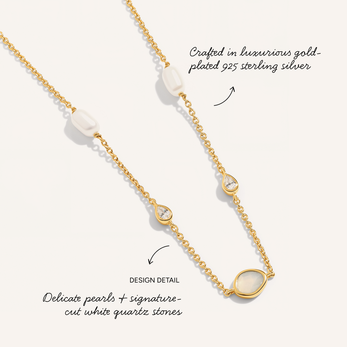 Modern Elegance Quartz & Pearl Necklace (Gold)