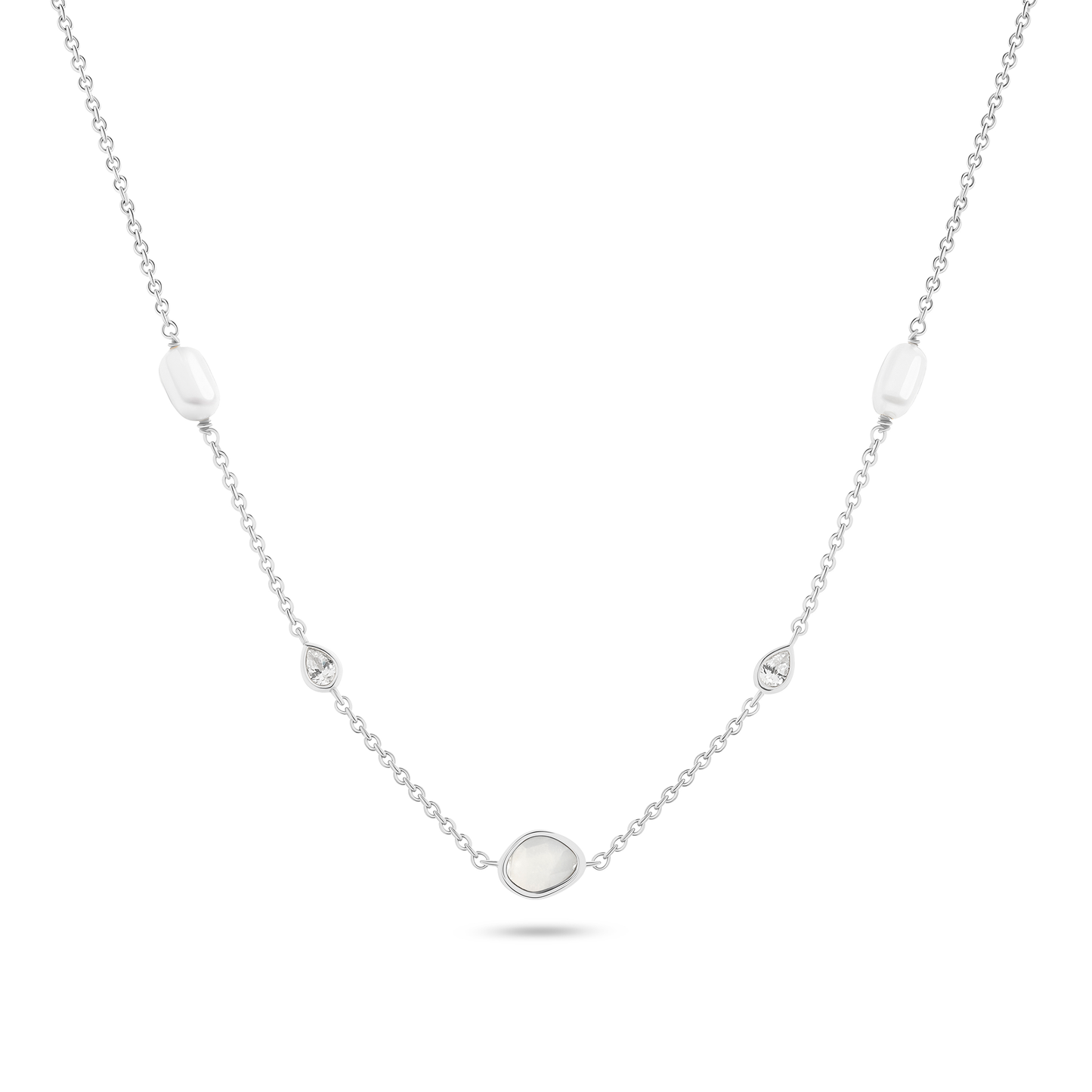 Modern Elegance Quartz & Pearl Necklace (Silver)