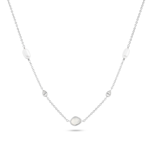 Modern Elegance Quartz & Pearl Necklace (Silver)