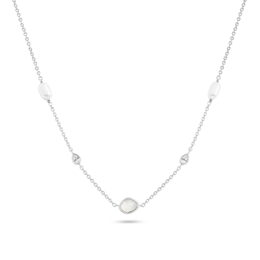 Modern Elegance Quartz & Pearl Necklace (Silver)