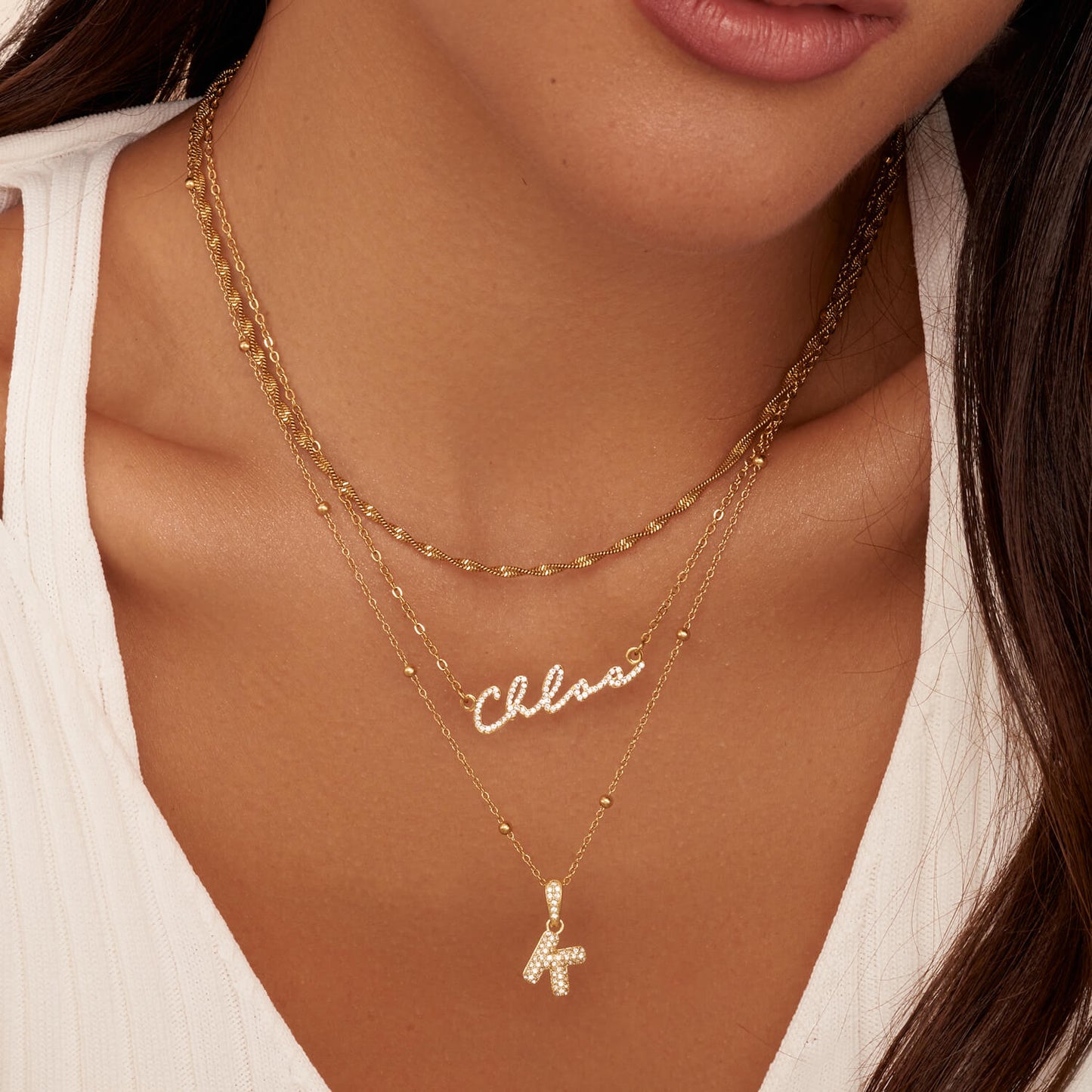 Bubble Initial Sphere Necklace - Gold