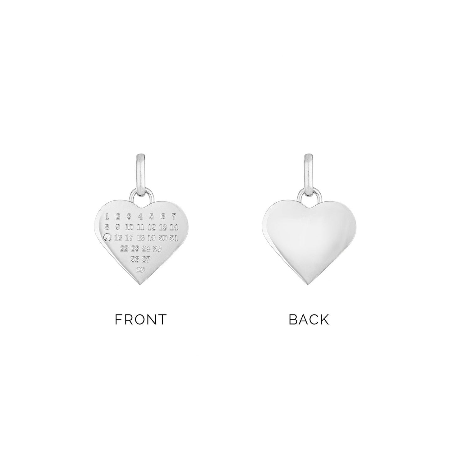 Custom Calendar & Fingerprint Heart Necklace (Silver)