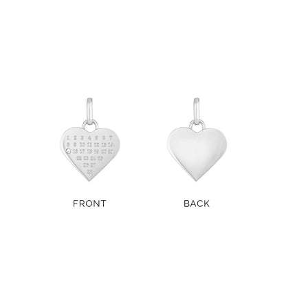 Custom Calendar & Fingerprint Heart Necklace (Silver)
