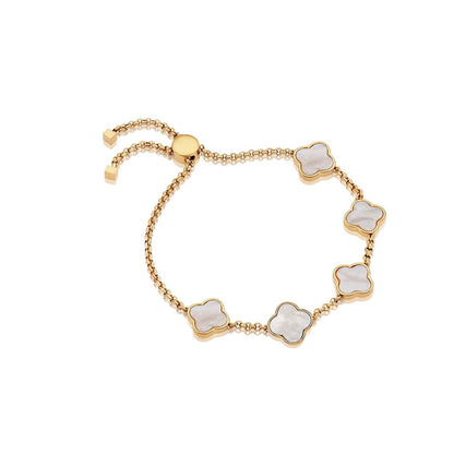 Pearl Clover Custom Name Bracelet (Gold)