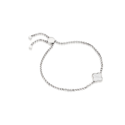 Pearl Clover Custom Name Bracelet (Silver)