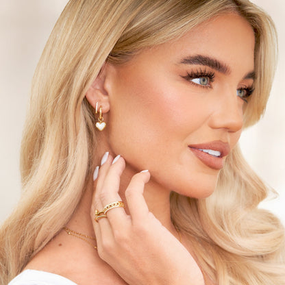 Mother of Pearl Heart Huggie Earrings (Gold) - Test