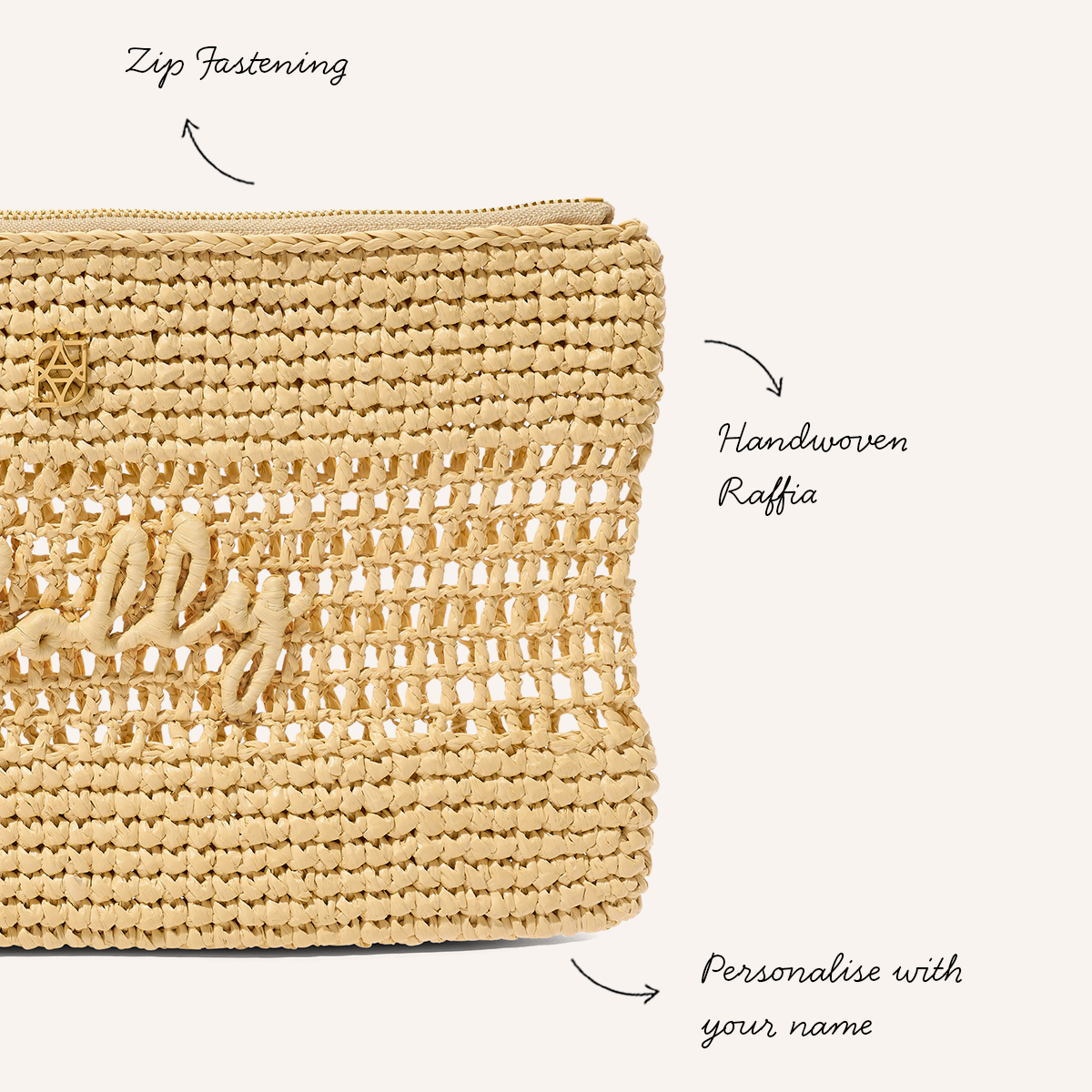 Personalised Raffia Pouch (Natural)