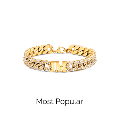 Pavé Initial Curb Bracelet (Gold)