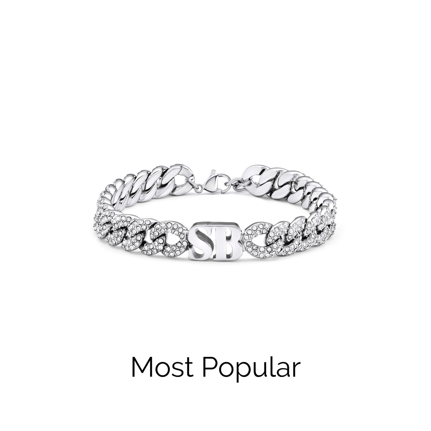 Pavé Initial Curb Bracelet (Silver)