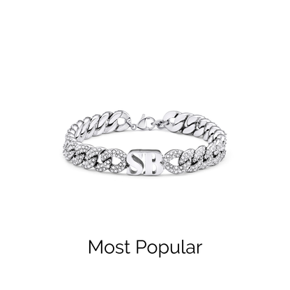 Pavé Initial Curb Bracelet (Silver)