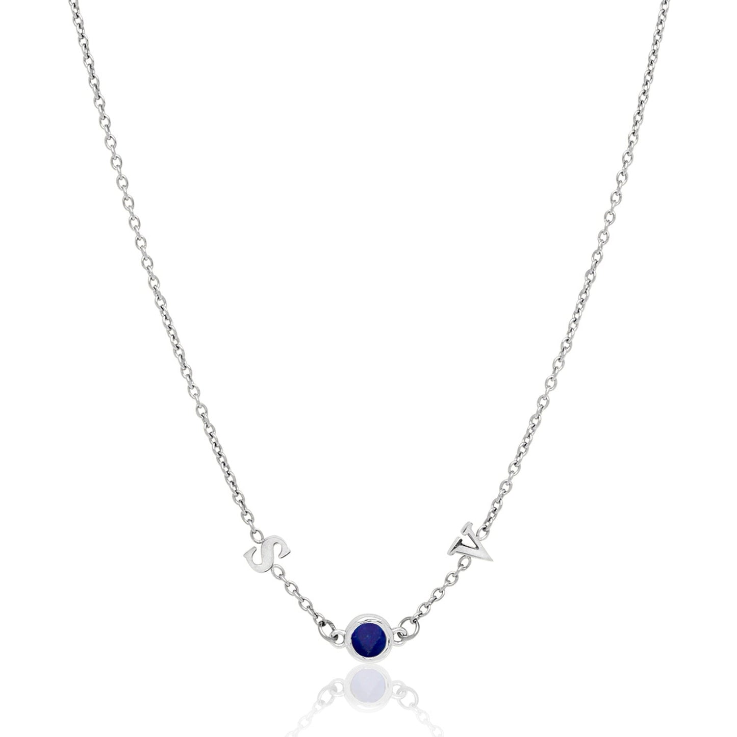 Made Mine Initials & Birthstone Necklace (Silver)