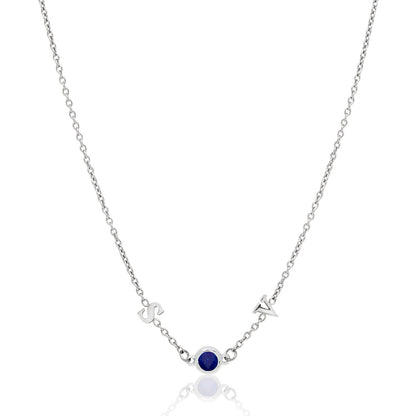Made Mine Initials & Birthstone Necklace (Silver)
