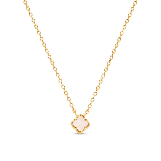 Fine Mini Pearl Clover Necklace (Gold)