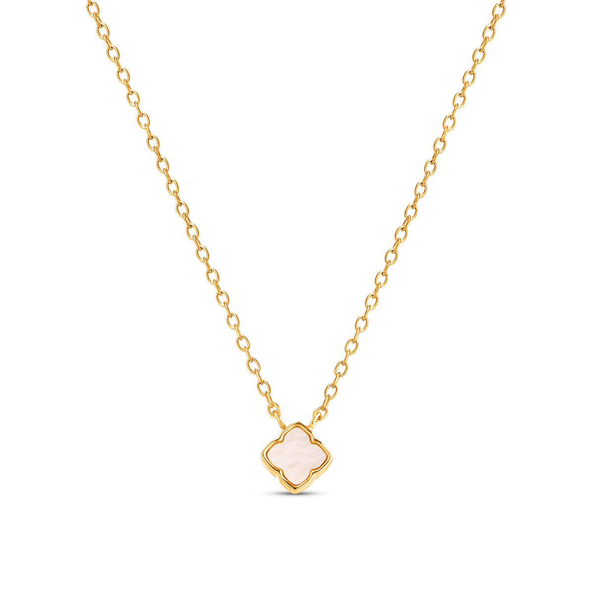 Fine Mini Pearl Clover Necklace (Gold)