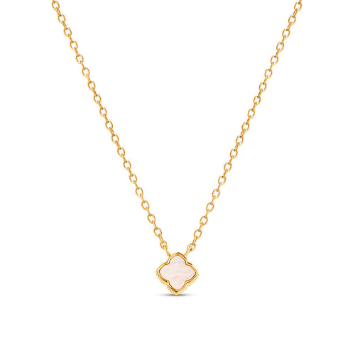 Fine Mini Pearl Clover Necklace (Gold)