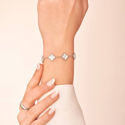 Multi Pearl Clover Bracelet - Silver