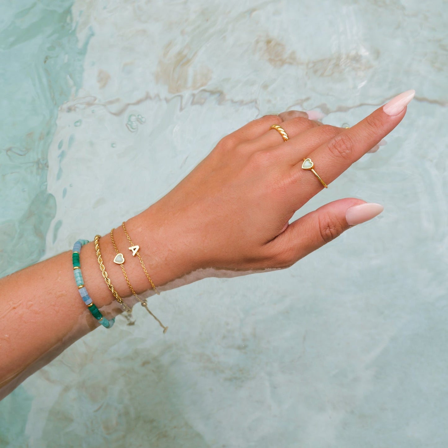 Mini Heart Birthstone Bracelet (Gold)