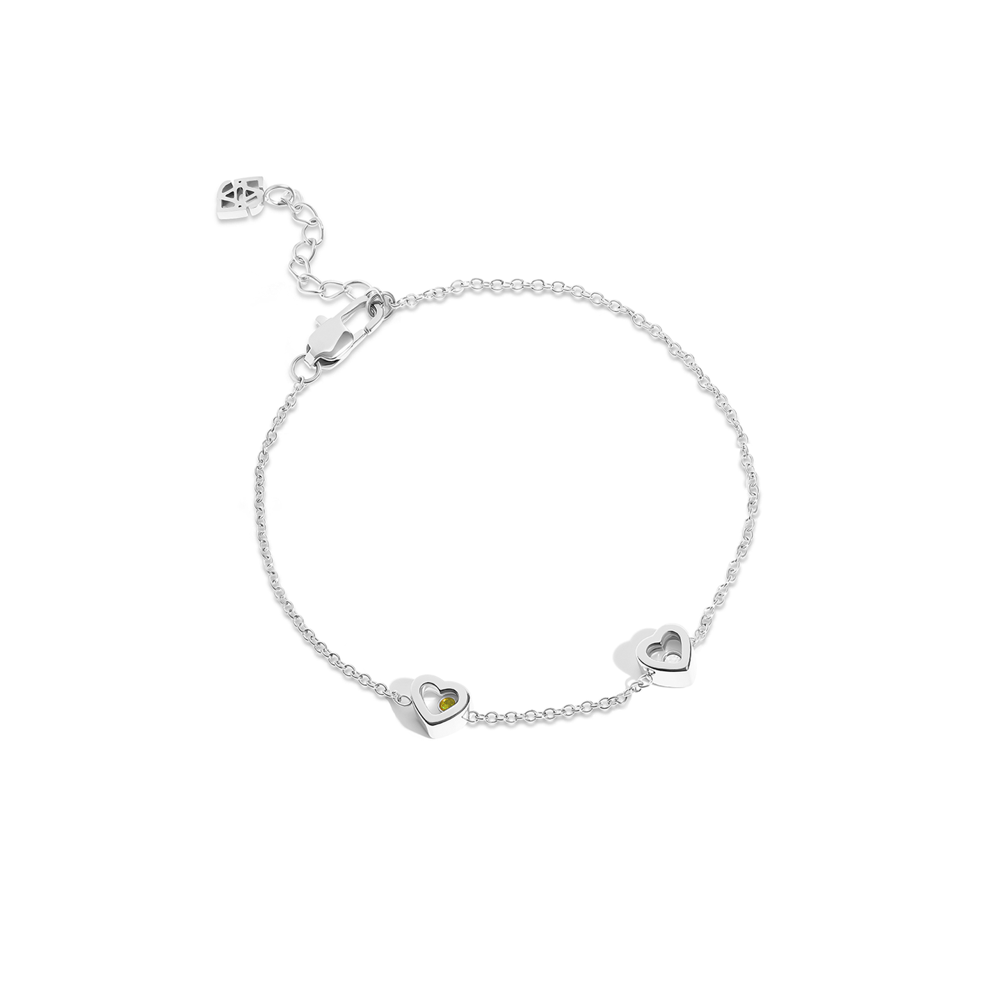 Floating Birthstone Multi Heart Bracelet (Silver)
