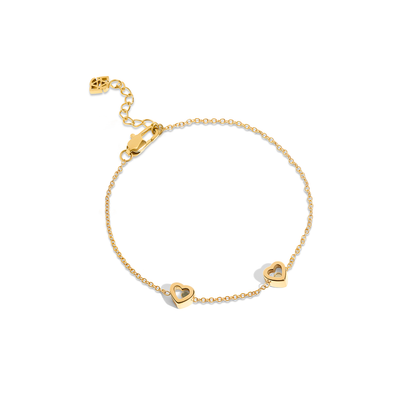 Floating Birthstone Multi Heart Bracelet (Gold)