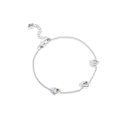 Floating Birthstone Multi Heart Bracelet (Silver)