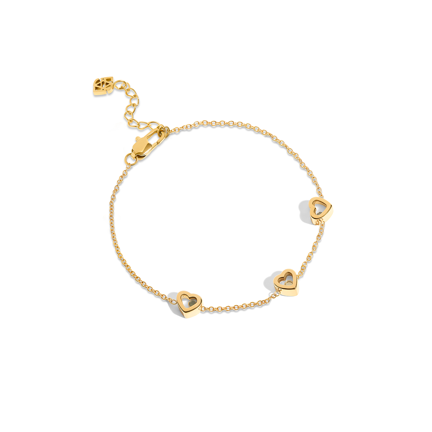 Floating Birthstone Multi Heart Bracelet (Gold)