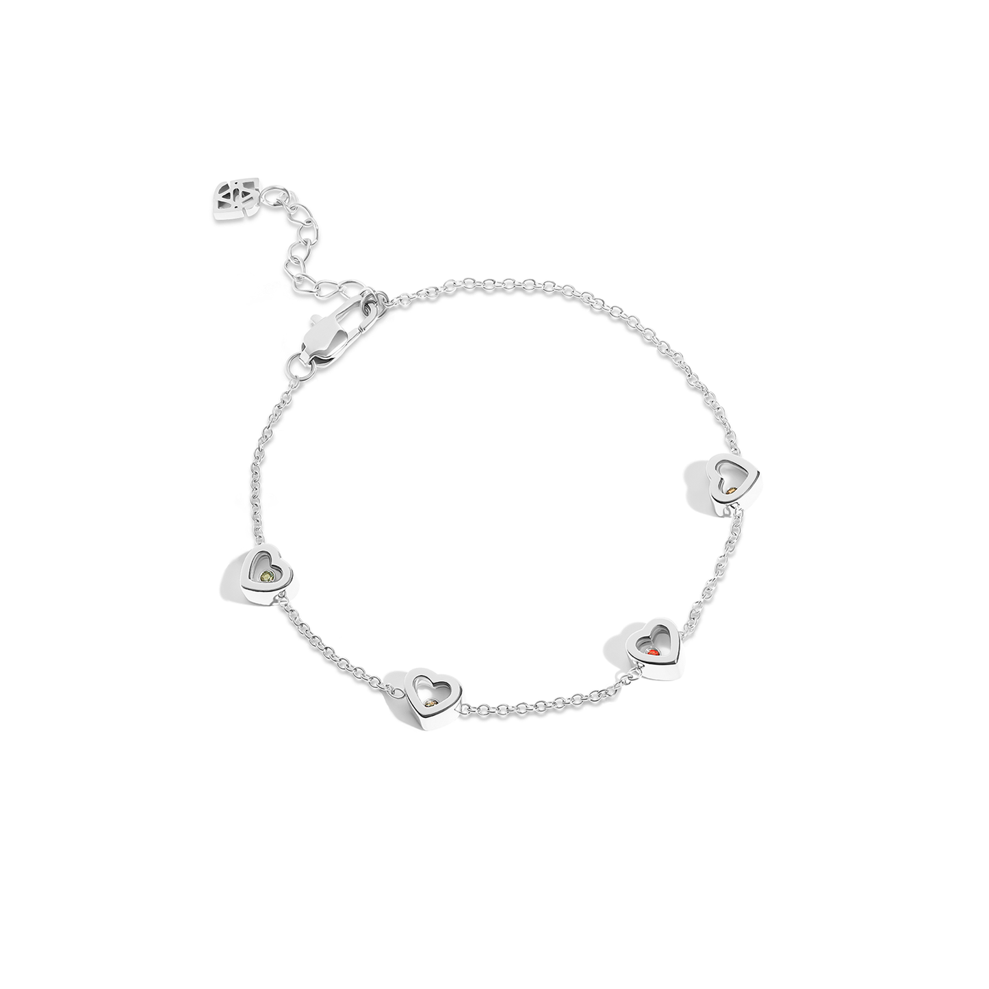 Floating Birthstone Multi Heart Bracelet (Silver)