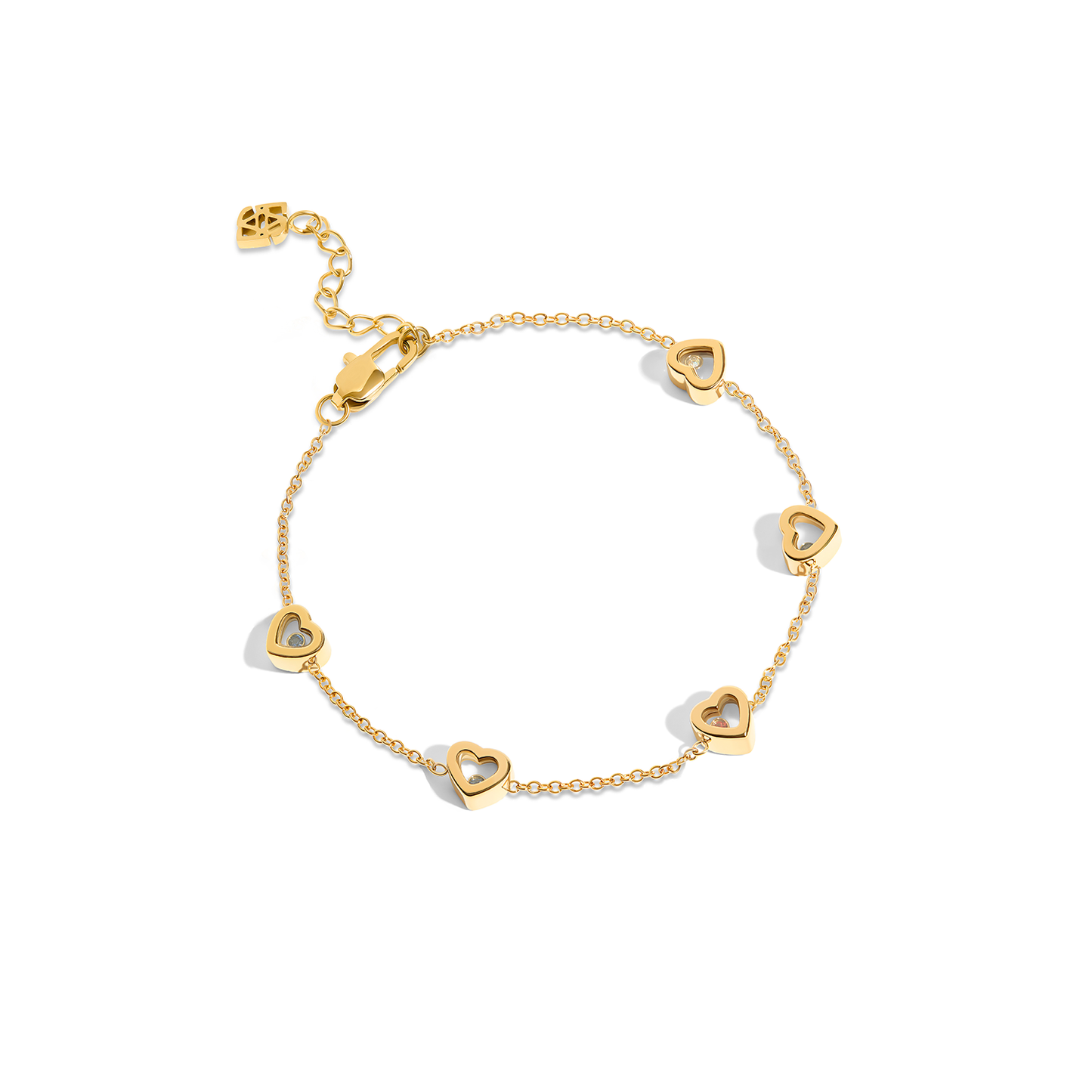 Floating Birthstone Multi Heart Bracelet (Gold)