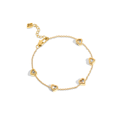 Floating Birthstone Multi Heart Bracelet (Gold)