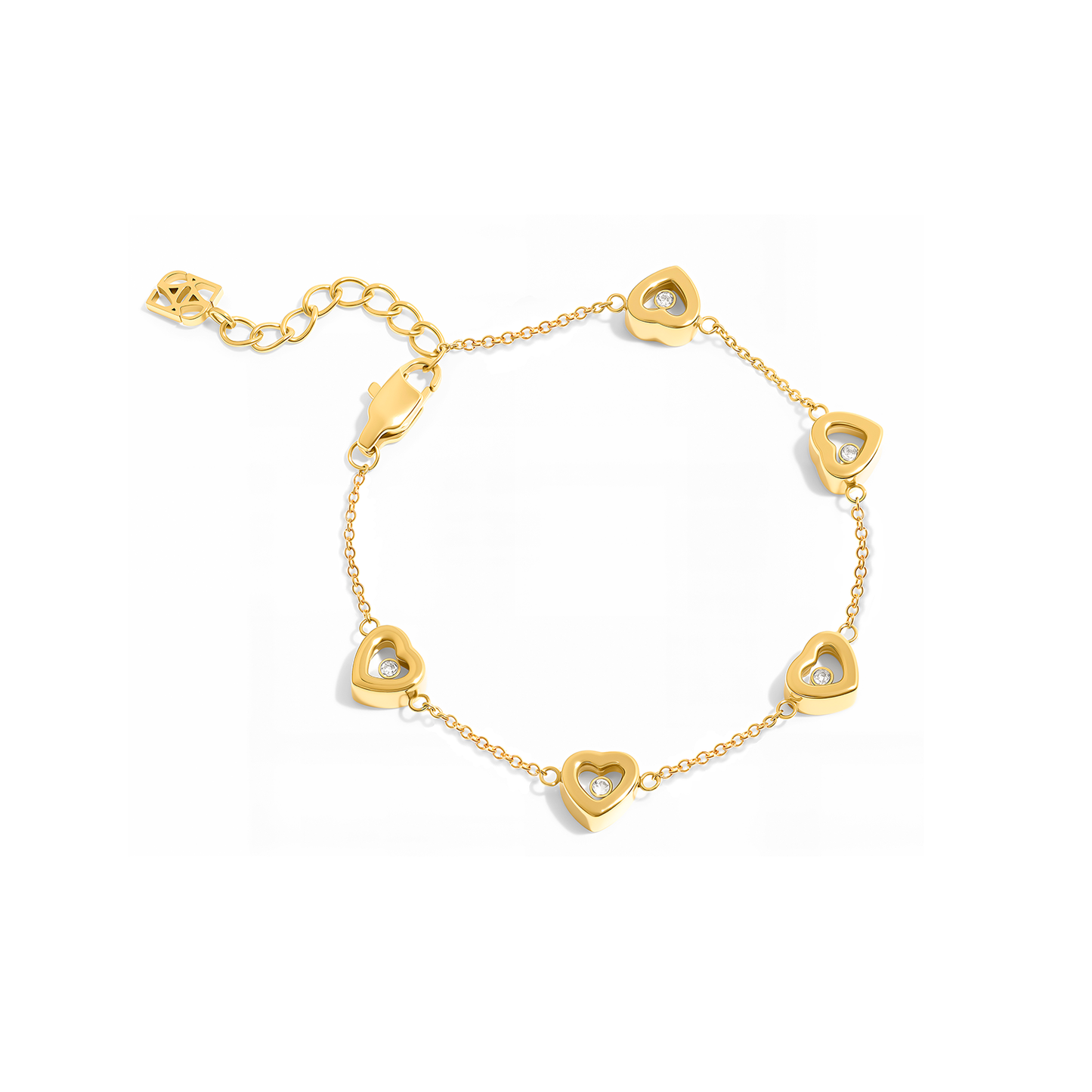 Floating Crystal Multi Heart Bracelet (Gold)