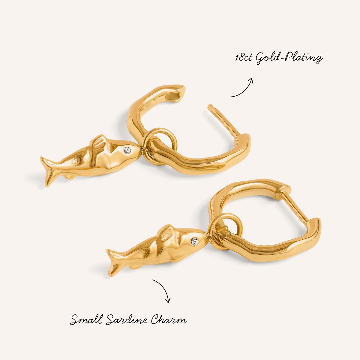 Ocean Charms Sardine Huggie Earrings (Gold)