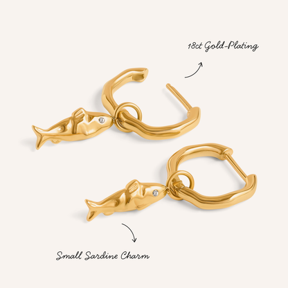 Ocean Charms Sardine Huggie Earrings (Gold)