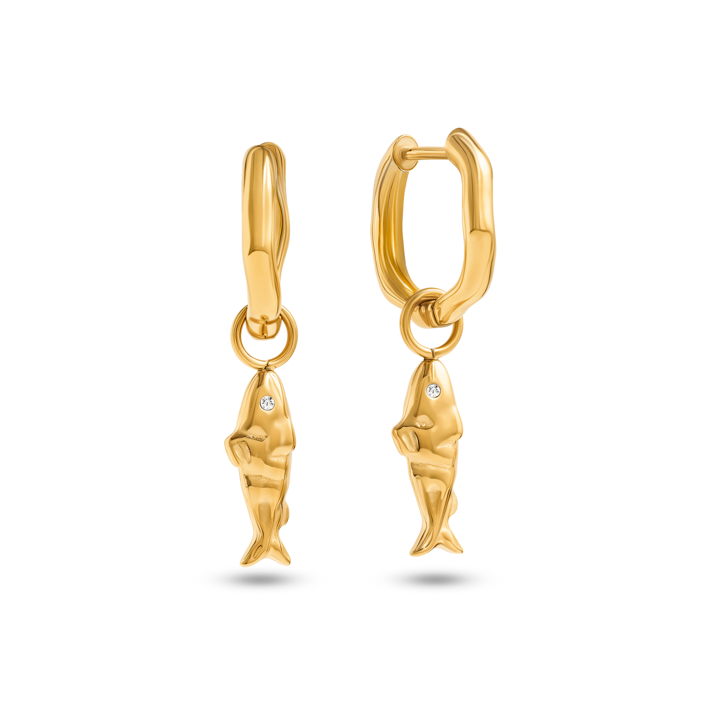 Ocean Charms Sardine Huggie Earrings (Gold)