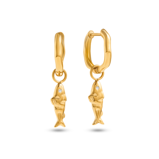 Ocean Charms Sardine Huggie Earrings (Gold)