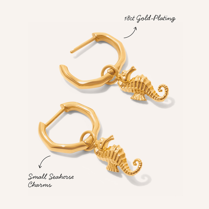 Ocean Charms Seahorse Huggie Earrings (Gold)