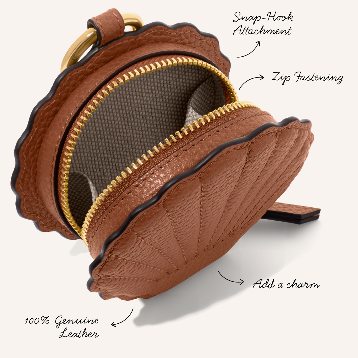 Leather Shell Pouch Keyring (Tan)