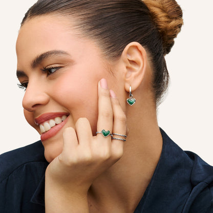 Africa Jade Heart Huggie Earrings (Silver)