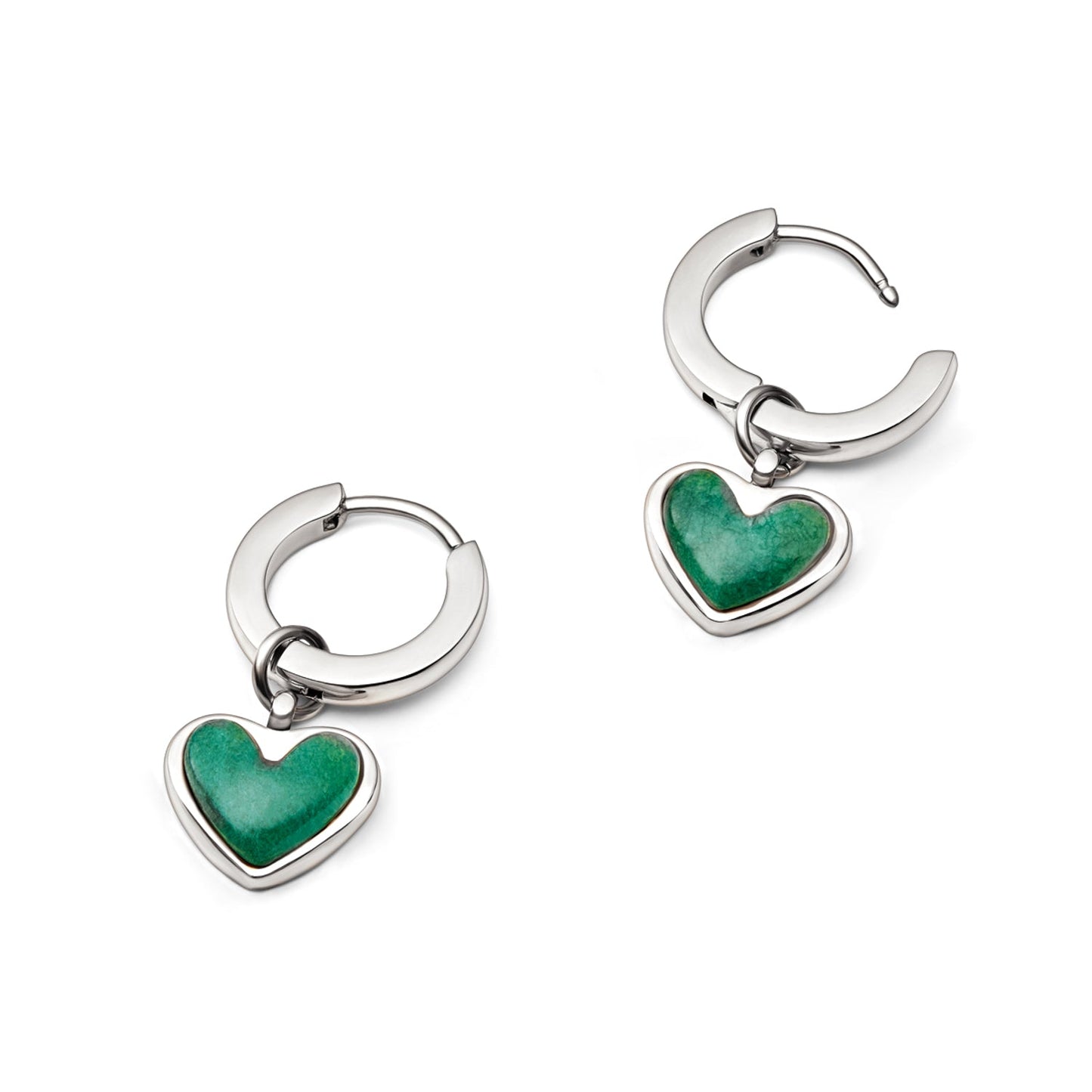 Africa Jade Heart Huggie Earrings (Silver)