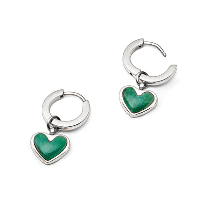 Africa Jade Heart Huggie Earrings (Silver)